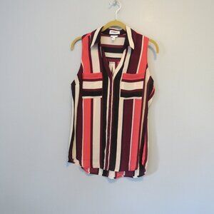 Express Portofino Vertical Stripe Sleeveless Button Up Shirt Sz S Maroon Slim